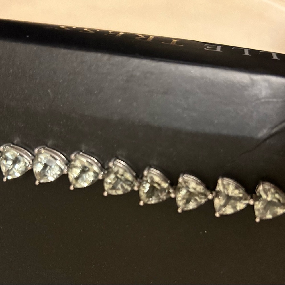 Prasiolite Trillion cut bracelet..8 inches set in .925 at sterling silver